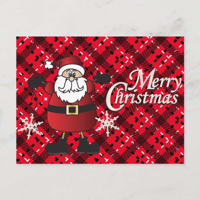Cartes Pour Fêtes Annuelles Joyeux Noël Plaid Santa Claus Snowflakes (Devant)