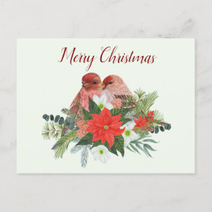 Cartes Pour Fêtes Annuelles Joyeux Noël Poinsettia et deux oiseaux rouges