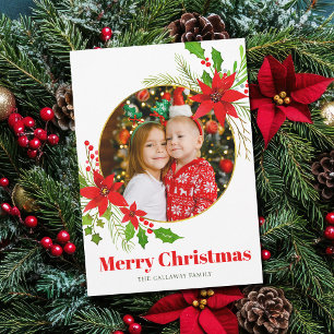 Cartes Pour Fêtes Annuelles Joyeux Noël Poinsettia Festive Famille Photo