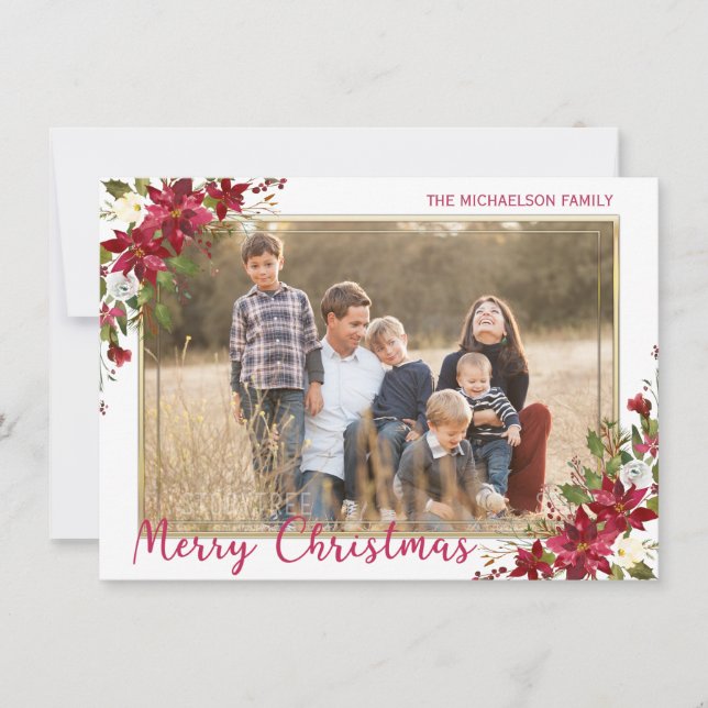 Cartes Pour Fêtes Annuelles Joyeux Noël Poinsettia Gold Photo (Devant)