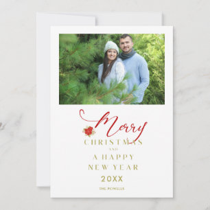 Cartes Pour Fêtes Annuelles Joyeux Noël Poinsettias Branches Bouquet Photo