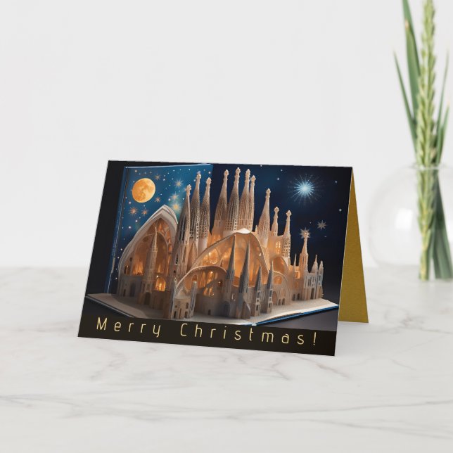 Cartes Pour Fêtes Annuelles Joyeux Noël Pop-up Faux Sagrada Família GC (Devant)
