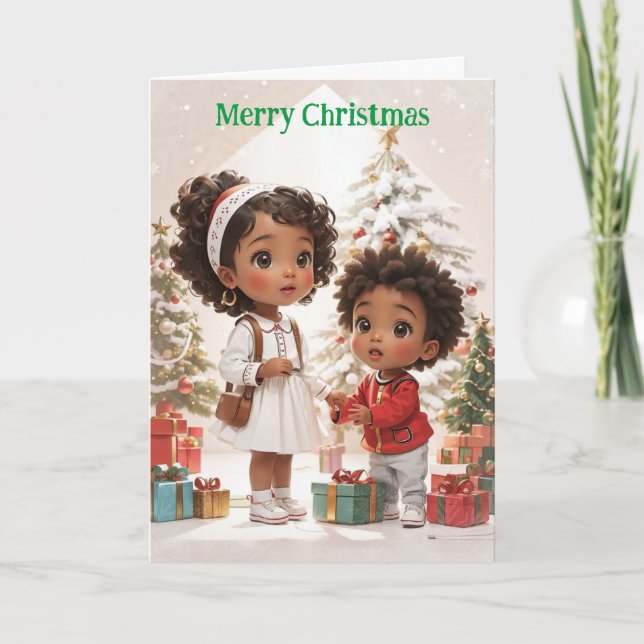 Cartes Pour Fêtes Annuelles Joyeux Noël pour les enfants afro-américains (Devant)