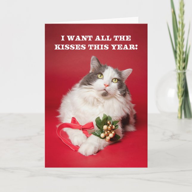 Cartes Pour Fêtes Annuelles Joyeux Noël Pour Tout Chat Avec Mistletoe (Devant)