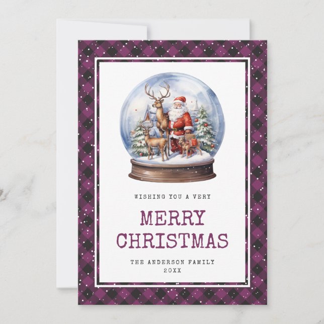 Cartes Pour Fêtes Annuelles Joyeux Noël Purple Snowy Père Noël (Devant)