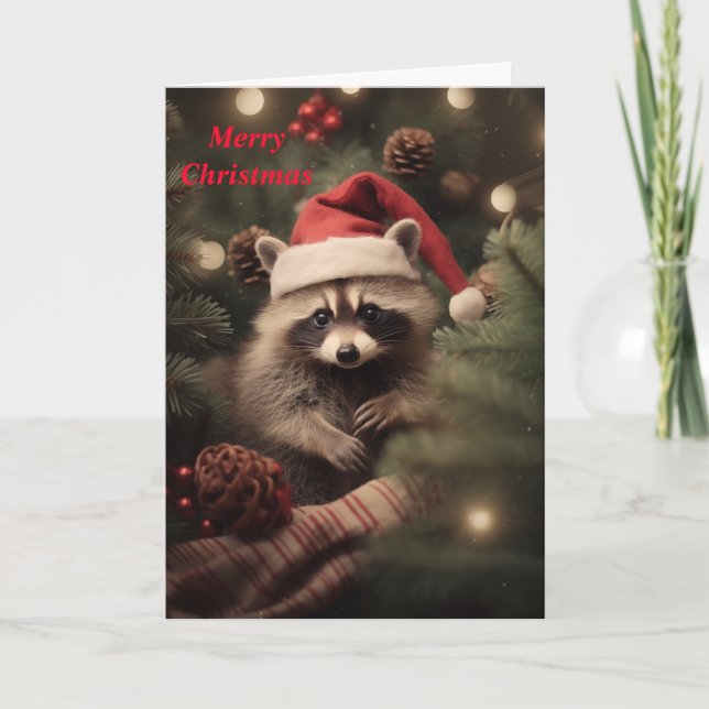 Cartes Pour Fêtes Annuelles Joyeux Noël Racoon (Devant)