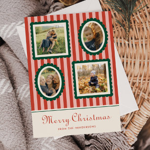 Cartes Pour Fêtes Annuelles Joyeux Noël Rayé Rétro 4 Photos