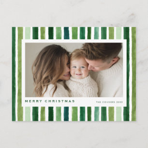 Cartes Pour Fêtes Annuelles Joyeux Noël rayures aquarelle verte