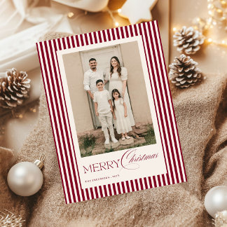 Cartes Pour Fêtes Annuelles Joyeux Noël rayures bordeaux écriture photo