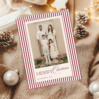 Cartes Pour Fêtes Annuelles Joyeux Noël rayures bordeaux écriture photo