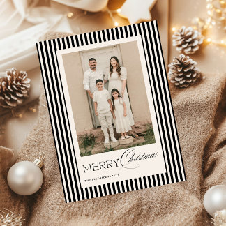 Cartes Pour Fêtes Annuelles Joyeux Noël Rayures Ivoire Noir Écriture Photo