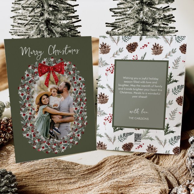 Cartes Pour Fêtes Annuelles Joyeux Noël Red Bow Photo de famille (Créateur téléchargé)