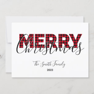 Cartes Pour Fêtes Annuelles Joyeux Noël Red Buffalo Plaid et Calligraphie