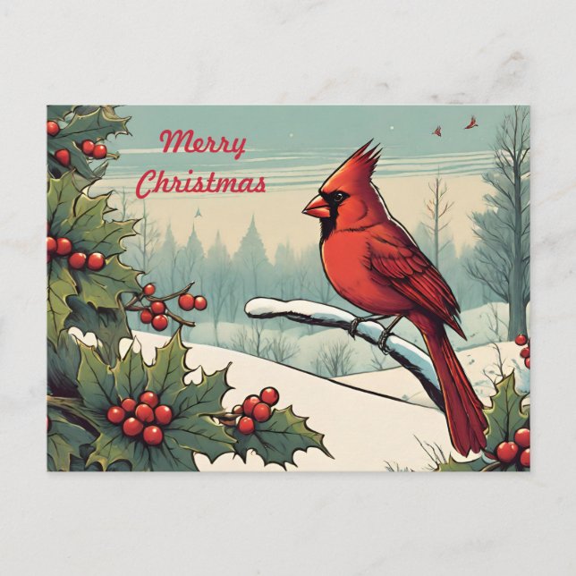 Cartes Pour Fêtes Annuelles Joyeux Noël Red Cardinal Bird et Holly Berry (Devant)