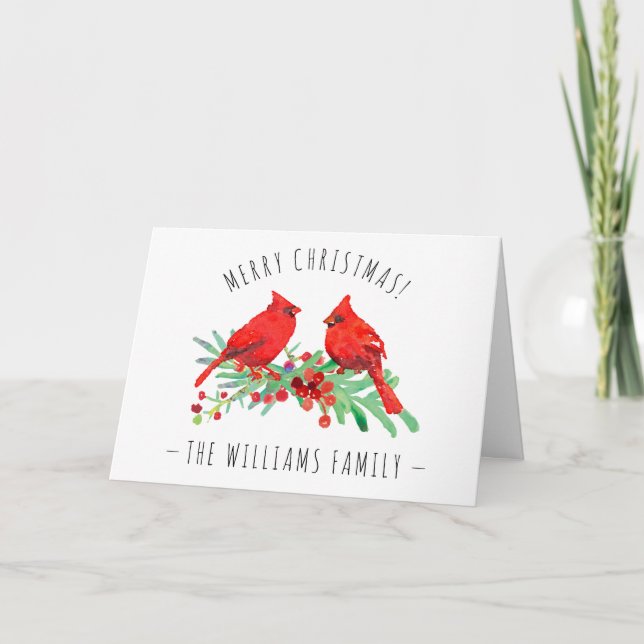 Cartes Pour Fêtes Annuelles Joyeux Noël Red Cardinals Holly (Devant)