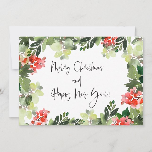 Cartes Pour Fêtes Annuelles Joyeux Noël Red Holly Modern Script (Devant)