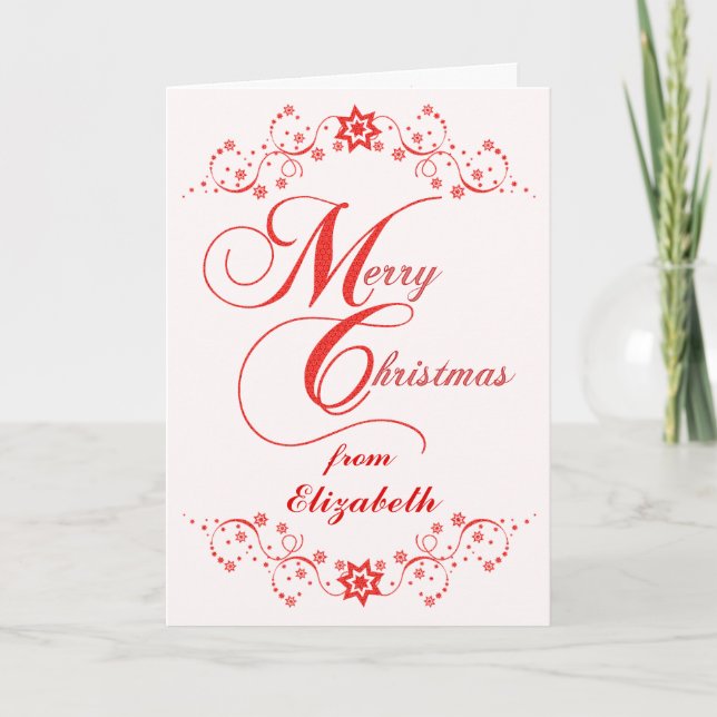 Cartes Pour Fêtes Annuelles Joyeux Noël Red Lace Stars Nom personnalisé (Devant)