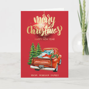 Cartes Pour Fêtes Annuelles Joyeux Noël, Red Truck Pine Tree Noël