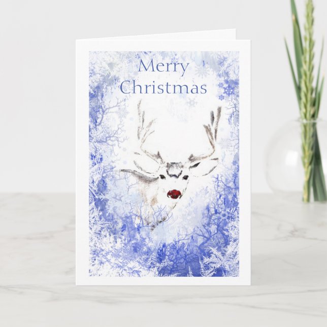 Cartes Pour Fêtes Annuelles Joyeux Noël Reindeer à nez rouge Fenêtre Frosty (Devant)