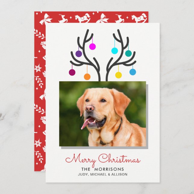Cartes Pour Fêtes Annuelles Joyeux Noël Reindeer Antler Photo Pet Holiday (Devant / Derrière)
