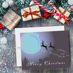Cartes Pour Fêtes Annuelles Joyeux Noël Reindeer Lune Nuit Magique