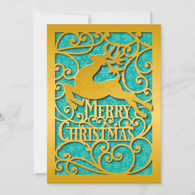 Cartes Pour Fêtes Annuelles Joyeux Noël Reindeer Silhouettes Snowflake (Devant)