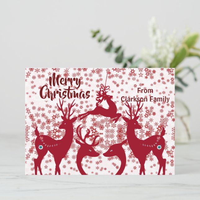Cartes Pour Fêtes Annuelles Joyeux Noël Reindeer Snowflake Famille Personnalis (Debout devant)