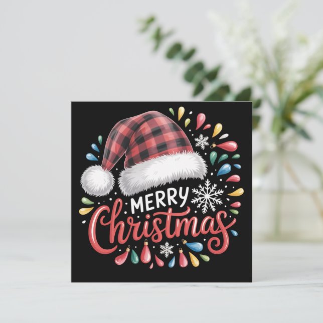 Cartes Pour Fêtes Annuelles Joyeux Noël Reindeer Xmas Famille Rouge Plaid (Debout devant)
