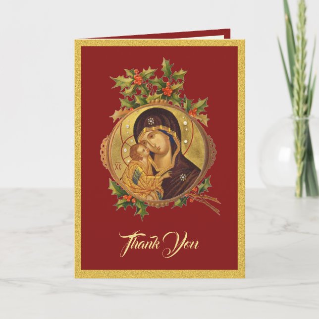 Cartes Pour Fêtes Annuelles Joyeux Noël religieux Merci Jésus Marie Écriture (Devant)