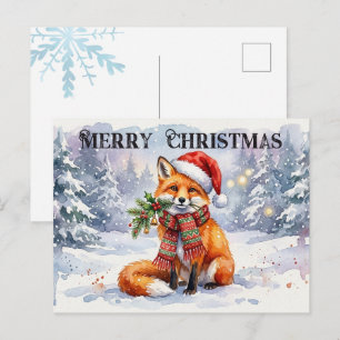Cartes Pour Fêtes Annuelles Joyeux Noël Renard Aquarelle