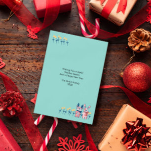 Cartes Pour Fêtes Annuelles Joyeux Noël – Renne et lapin sur fond sarcelle