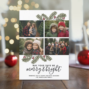 Cartes Pour Fêtes Annuelles Joyeux Noël Rétro 4 photos Branches de pin de Noël