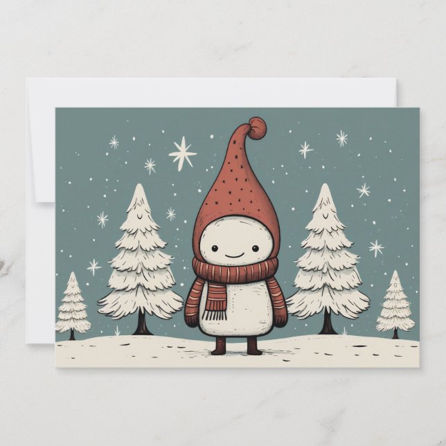 Cartes Pour Fêtes Annuelles Joyeux Noël Rétro Bonhomme de Neige (Devant)