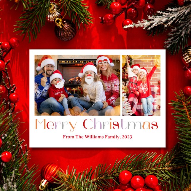 Cartes Pour Fêtes Annuelles joyeux noël rétro calligraphie 2 photos collage (Créateur téléchargé)