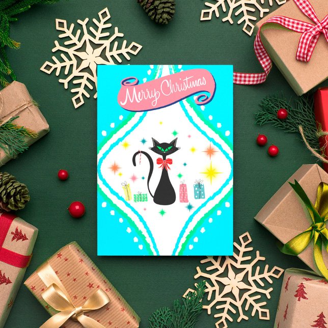 Cartes Pour Fêtes Annuelles Joyeux Noël Retro Chat Siamese (Créateur téléchargé)