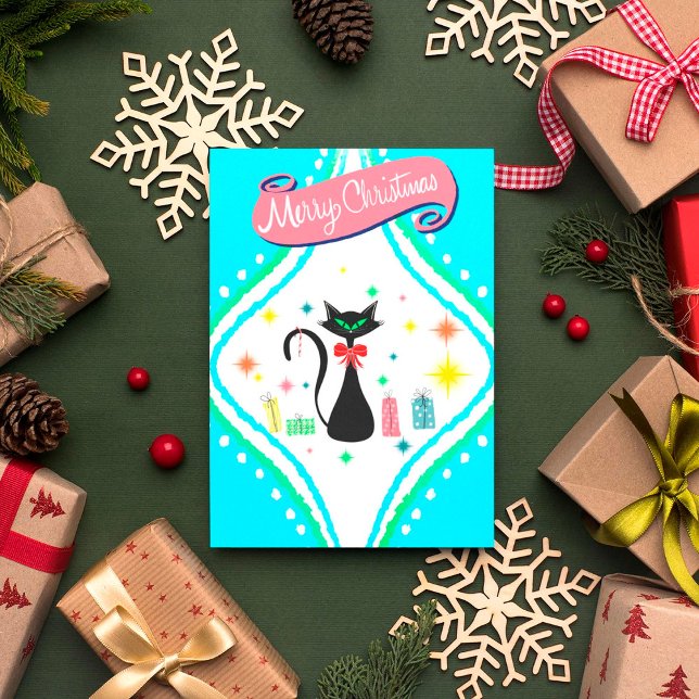 Cartes Pour Fêtes Annuelles Joyeux Noël Retro Chat Siamese (Créateur téléchargé)