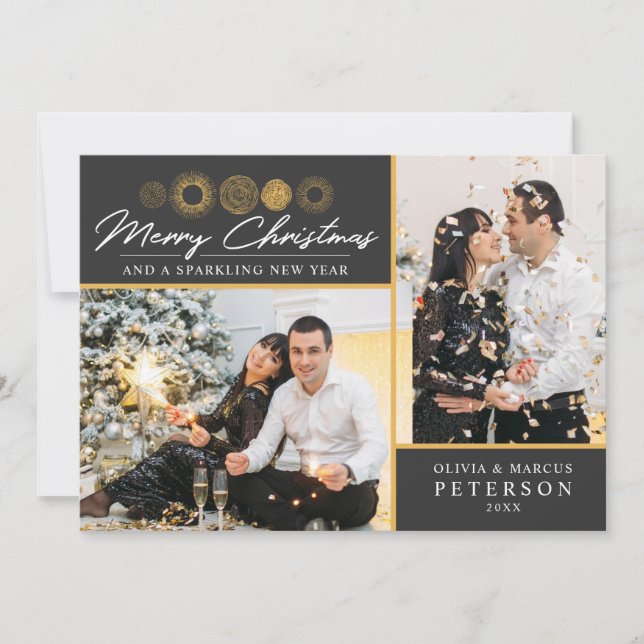 Cartes Pour Fêtes Annuelles Joyeux Noël Retro Gold Burst Photo Salutation (Devant)