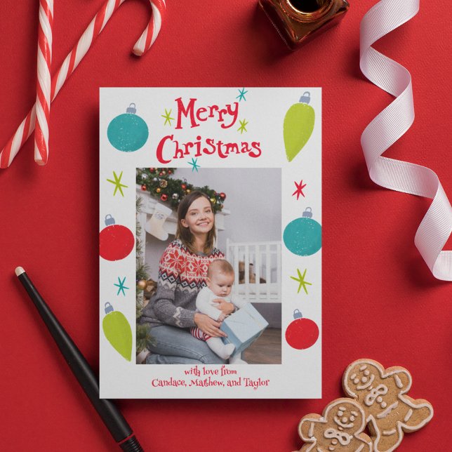 Cartes Pour Fêtes Annuelles Joyeux Noël Retro Ornements Photo (Créateur téléchargé)