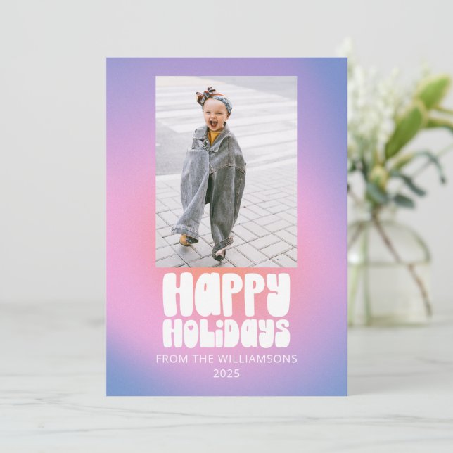 Cartes Pour Fêtes Annuelles Joyeux Noël Rétro Pastel Deux Photos Groovy (Debout devant)
