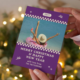 Cartes Pour Fêtes Annuelles Joyeux Noël Retro Purple Photo personnalisée
