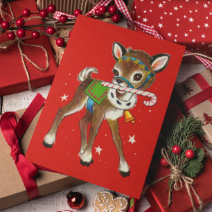 Cartes Pour Fêtes Annuelles Joyeux Noël   Retro Reindeer Sucre de canne
