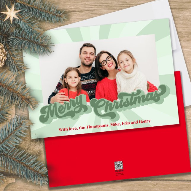 Cartes Pour Fêtes Annuelles Joyeux Noël Retro Typographie Multi Photo (Retro style vintage Merry Christmas typography photo card)