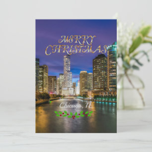 Cartes Pour Fêtes Annuelles Joyeux Noël, rivière Chicago au coucher du soleil