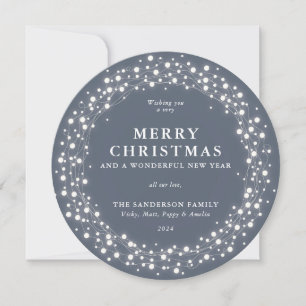 Cartes Pour Fêtes Annuelles Joyeux Noël Rond Bleu Gris Étincelant Lumières