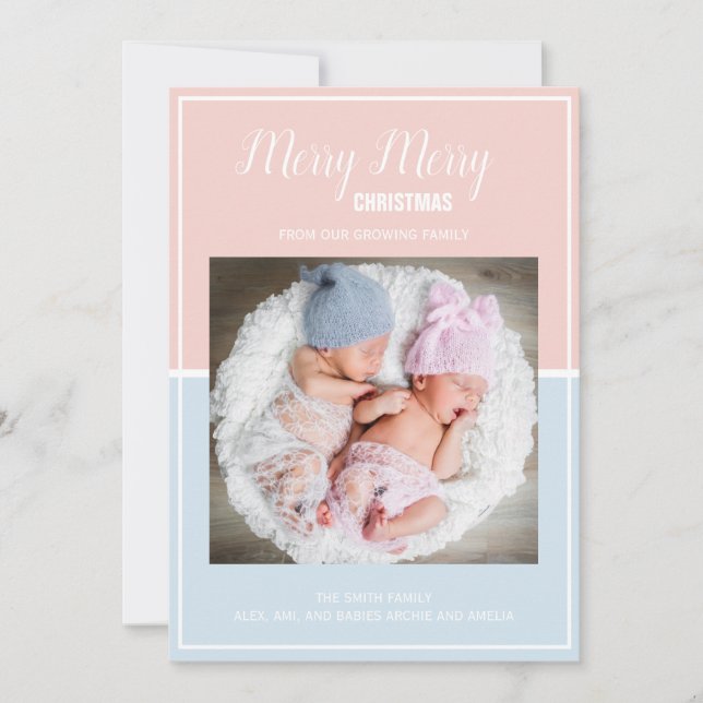 Cartes Pour Fêtes Annuelles Joyeux Noël rose bébé bleu Twin (Devant)