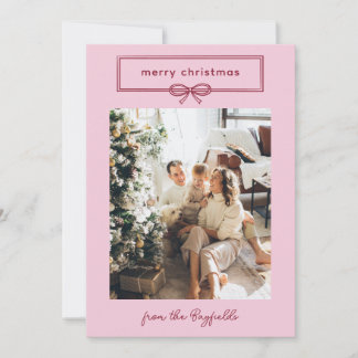 Cartes Pour Fêtes Annuelles Joyeux Noël rose et bordeaux avec un joli nœud pap