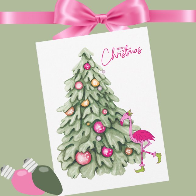 Cartes Pour Fêtes Annuelles Joyeux Noël rose Flamant rose Pastel Tree (Créateur téléchargé)
