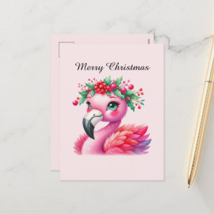 Cartes Pour Fêtes Annuelles Joyeux Noël rose flamingo personnalisable