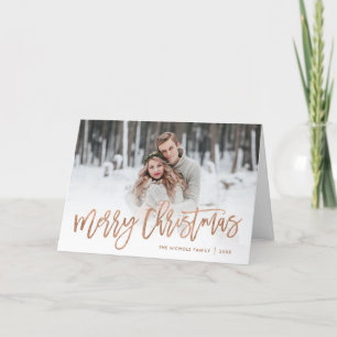 Cartes Pour Fêtes Annuelles Joyeux Noël Rose Gold Script superposition photo