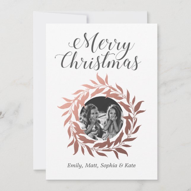 Cartes Pour Fêtes Annuelles Joyeux Noël Rose Gold Wreath Photo (Devant)